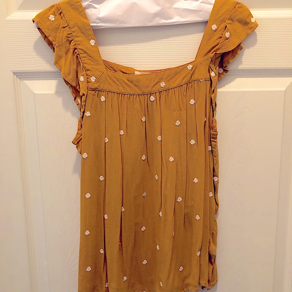 Mustard Yellow with White Polka Dots Sleeveless Shirt